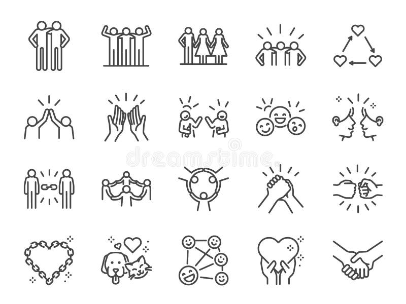 Friendship line icon set. Included icons as friend, relationship,Â buddy, greeting, love, care and more.